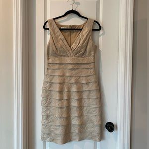 Champagne metallic shimmer cocktail dress.